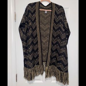 Black Kimono Fringe Sweater